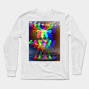 Psychedelic Trippy Xmas Rock Reindeer Long Sleeve T-Shirt